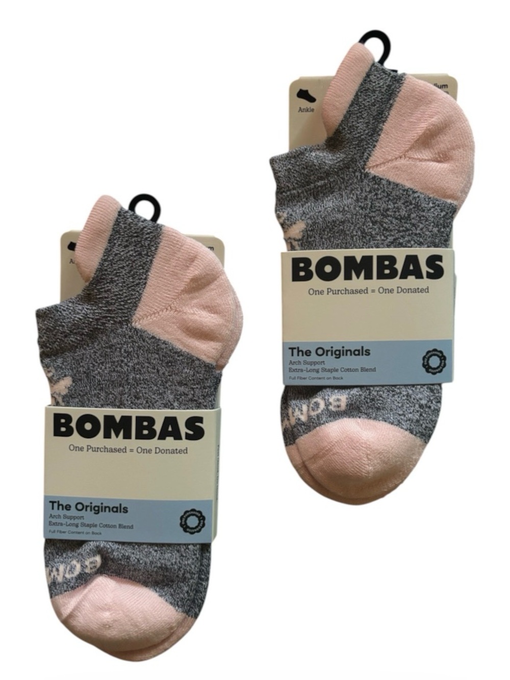 BOMBAS BUNDLE | Pair Pretty Pink & Gray Medium Ankle Socks Arch THE ORIGINALS 2